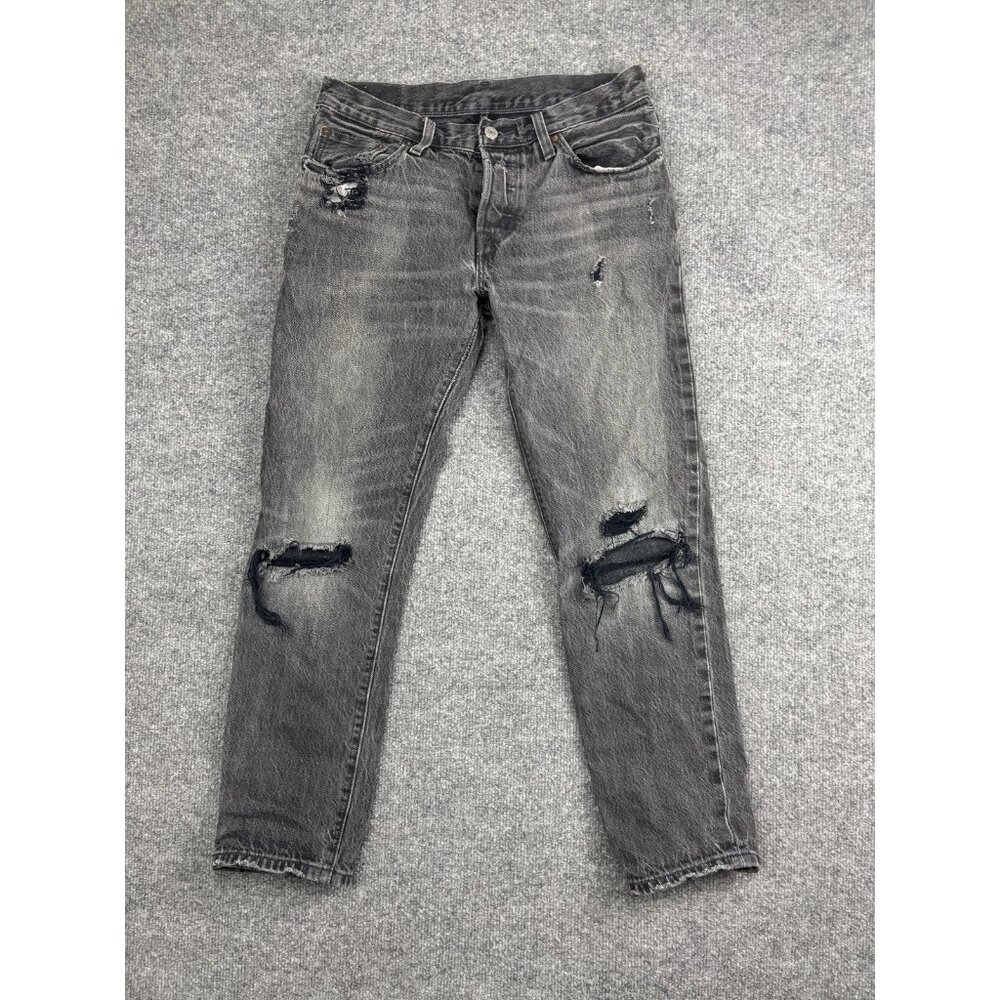 Levis 501‎ CT Jeans Mens 26x32 Black Distressed Tapered Button Fly Denim Ripped